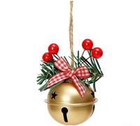 Christmas Door Hanging Bells Featuring Red Plaid Bow Ornaments and Movable Beads for Car Decorations and Festive Home Use Iron and Fabric Construction (gold)