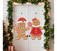 Christmas Door Hanging Sign, 2 Pcs Christmas Gingerbread Man Front Door Wreath Signs Wood Doors Hanger Outside Porch Decoration for Home Xmas Party Outdoor Indoor Wall Hanging Decor