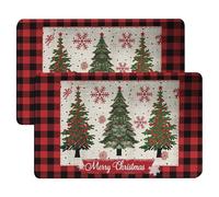 Christmas Door Mat Outdoor 20x31in Buffalo Plaid Non Slip Absorption Christmas Rug Winter Holiday Tree Welcome Mat for Entryway Home Shop, 2Pcs
