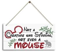 Christmas Door Sign Decor, Not a Creature was Stirring, not Even a Mouse, Winter Seasonal Christmas Wall Art Hanging Wooden Sign Merry Xmas Holiday Decorations for Home Outside Indoor