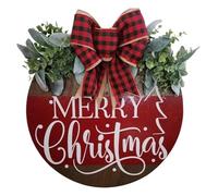 Christmas Door Sign, Decorative Door Sign, Wooden Merry Christmas Sign with Buffalo Plaid Bow, Hanging Christmas Door Wreath