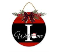 Christmas Door Sign Monogram Letter I Wreath for Front Door Winter Wooden Welcome Sign Porch Merry Christmas Family Last Name Initial House Warming Gift Rustic Wall Hanging 28x28 CM