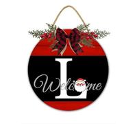Christmas Door Sign Monogram Letter L Wreath for Front Door Winter Wooden Welcome Sign Porch Merry Christmas Family Last Name Initial House Warming Gift Rustic Wall Hanging 28x28 CM