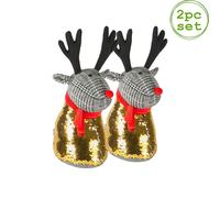 Christmas Door Stops - 16 x 35cm - Reindeer - Pack of 2 Nicola Spring Brown One Size