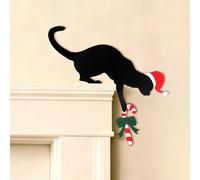 Christmas Door Topper, Wooden Over Door Corner Frame Decorations Pet & Candy Cane Holiday Home Decor Xmas Sign Ornament for Wall Window DIY Craft Party Supplies (Cat)