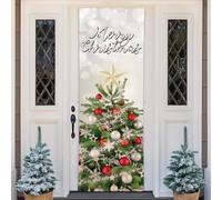 Christmas Door Wrap Decoration - Merry Tree - 80" x 26" Front Door Cover - Two-Sided Indoor and Outdoor - Holiday Decor