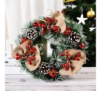 Christmas Door Wreath, 29cm Christmas Wreath, Christmas Wreaths for Front Door, Christmas Garland, Three large knots of Fabric, Holly Berries, gift Box, for Hanging Door Fireplace, Window