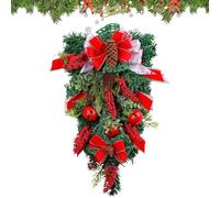 Christmas Door Wreath - Bow Pine Bell Teardrop Garland | Artificial Christmas Wreaths - for Outdoor Fall Home Spring Outside Welcome Farmhouse Winter Halloween