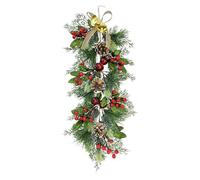 Christmas Door Wreath, Versatile Use, 64cm, Teardrop Swag Door Wreath, Bow Artificial Winter Wall Hanging, Easy To Install, For Porch, Wall, Window