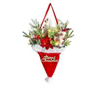 Christmas Door Wreaths, 55 X 40 Cm LED Santa Hat Front Door Wreath With Berries And Hanging Ribbon, Santa Hat Wreath For Doors, Window, Wall Decoration