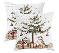 Christmas Doves Bird Pillow Cases Kit of 2, Soft Xmas Tree Gifts Box Printing Throw Pillow Covers 14x14 Set, Winter Velvet Home Decor for Couch Living Room Bed