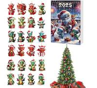Christmas Dragon advent calend-ar 2025, 24 Days Christmas Countdown Calendars With 24 2D Flat Acrylic Dragon Ornaments With Santa Hats, For Classroom Daily Family Activity