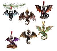 Christmas Dragon Ornament - 6-Piece 2D Acrylic Seasonal Decor Pendant,Christmas Tree Hangable Ornaments | for Home Office Hotel School Garden Patio Yard