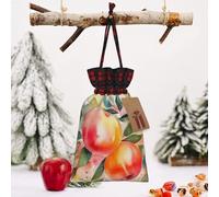 Christmas Drawstring Bags Cotton Buffalo Plaid Bags Sacks Colorful Peach Watercolor Design Xmas Wrapping Storage Bags With Kraft Tags For Christmas Candy Goodie Holiday Party Favors，4.7x6.9 Inch