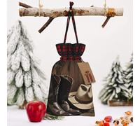 Christmas Drawstring Bags Cotton Buffalo Plaid Bags Sacks Cowboy Black Hat Western Boots Xmas Wrapping Storage Bags With Kraft Tags For Christmas Candy Goodie Holiday Party Favors，4.7x6.9 Inch
