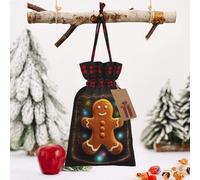 Christmas Drawstring Bags Cotton Buffalo Plaid Bags Sacks Gingerbread Man On Wooden Board Xmas Wrapping Storage Bags With Kraft Tags For Christmas Candy Goodie Holiday Party Favors，8.3x11.8 Inch