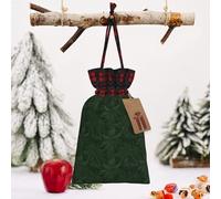 Christmas Drawstring Bags Cotton Buffalo Plaid Bags Sacks Hunter Green Floral Petals Pattern Xmas Wrapping Storage Bags With Kraft Tags For Christmas Candy Goodie Holiday Party Favors，8.3x11.8 Inch