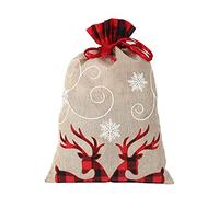Christmas Drawstring Bags Reusable Linen Pockets With Santa Elk Double Deer For Holiday Home Party Supplies Christmas Linen Bag Drawstring Big Candy Big Reusable Pocket Gifts For Kids