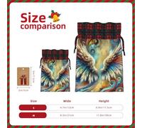 Christmas Drawstring Burlap Gift Bags for Holiday Bag, Abstract Angel Wings Print Treats Candy Wrap Party Pouches