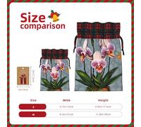 Christmas Drawstring Burlap Gift Bags for Holiday Bag, Blooming Orchids Print Treats Candy Wrap Party Pouches