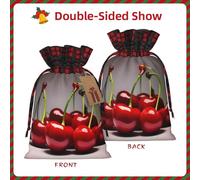 Christmas Drawstring Burlap Gift Bags for Holiday Bag, Chilean cherries Print Treats Candy Wrap Party Pouches