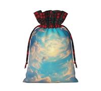 Christmas Drawstring Burlap Gift Bags for Holiday Bag, Cloudy Sky Print Treats Candy Wrap Party Pouches