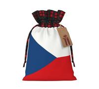 Christmas Drawstring Burlap Gift Bags for Holiday Bag, Czech Republic flag Print Treats Candy Wrap Party Pouches