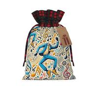 Christmas Drawstring Burlap Gift Bags for Holiday Bag, Dancing Musical Symbols Print Treats Candy Wrap Party Pouches
