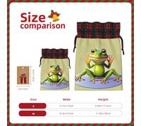 Christmas Drawstring Burlap Gift Bags for Holiday Bag, Funny frog doing yoga Print Treats Candy Wrap Party Pouches