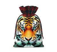 Christmas Drawstring Burlap Gift Bags for Holiday Bag, Little fat tiger head Print Treats Candy Wrap Party Pouches