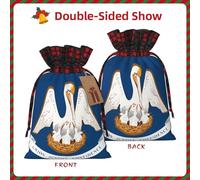 Christmas Drawstring Burlap Gift Bags for Holiday Bag, Louisiana State Flag Print Treats Candy Wrap Party Pouches