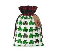 Christmas Drawstring Burlap Gift Bags for Holiday Bag, Luck Shamrock Pattern Print Treats Candy Wrap Party Pouches