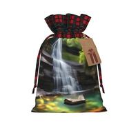 Christmas Drawstring Burlap Gift Bags for Holiday Bag, Waterfall Views Print Treats Candy Wrap Party Pouches