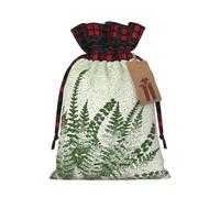 Christmas Drawstring Burlap Gift Bags, Plaid Candy Bags For Favors, 2 Sizes | Natural Plant Fern Leaf, Reusable Plaid Christmas Treat Bags, Polyester Burlap Gift Bags For Home & Classroom