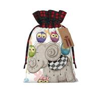 Christmas Drawstring Cartoon Elephant And Owls Floral Print Gift Bags,Burlap Bags With Drawstring For Apply To Wedding,Easter,Xmas