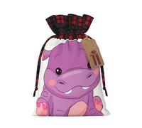 Christmas Drawstring Cartoon Purple Hippo Print Gift Bags,Burlap Bags With Drawstring For Apply To Wedding,Easter,Xmas