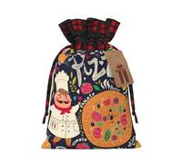 Christmas Drawstring Chef Pizza Print Gift Bags,Burlap Bags With Drawstring For Apply To Wedding,Easter,Xmas