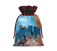 Christmas Drawstring Funny Dolphin Looking At You Print Gift Bags,Burlap Bags With Drawstring For Apply To Wedding,Easter,Xmas