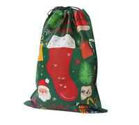Christmas Drawstring Gift Bag, 40x55cm Christmas Wrapping Bag, Large Decorative Sack with Gold Foil Print, Reusable Holiday Present Wrap, Santa Sack for Party Decor, Presents, Holiday (Green)