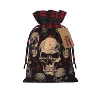 Christmas Drawstring Gift Bag, Cool Skull Graphics Print Xmas Santa Sacks, Candy Goody Present Bags, Holiday Festive Ornament Wrapping, Small & Medium Sizes