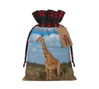 Christmas Drawstring Gift Bag, Giraffe Under The Tree In Africa Print Xmas Santa Sacks, Candy Goody Present Bags, Holiday Festive Ornament Wrapping, Small & Medium Sizes