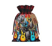 Christmas Drawstring Gift Bag, Guitar Painting Print Xmas Santa Sacks, Candy Goody Present Bags, Holiday Festive Ornament Wrapping, Small & Medium Sizes