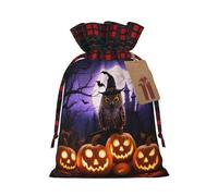 Christmas Drawstring Gift Bag, Halloween Owl Ghost Print Xmas Santa Sacks, Candy Goody Present Bags, Holiday Festive Ornament Wrapping, Small & Medium Sizes