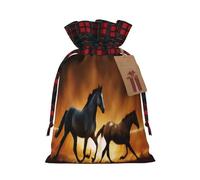 Christmas Drawstring Gift Bag, Horses Red Glowing Clouds Print Xmas Santa Sacks, Candy Goody Present Bags, Holiday Festive Ornament Wrapping, Small & Medium Sizes