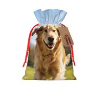 Christmas Drawstring Gift Bag Reusable Large Wrapping Bag with Tag | Golden retriever Xmas Gift Bag Decorations Christmas Sacks Beautiful Christmas Bags for Gifts Present Party
