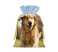 Christmas Drawstring Gift Bag Reusable Large Wrapping Bag with Tag | Golden retriever Xmas Gift Bag Decorations Christmas Sacks Beautiful Christmas Bags for Gifts Present Party