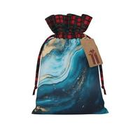 Christmas Drawstring Gift Bag, Stone Blue Gold Marble Print Xmas Santa Sacks, Candy Goody Present Bags, Holiday Festive Ornament Wrapping, Small & Medium Sizes