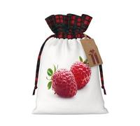 Christmas Drawstring Gift Bag, Strawberry Print Xmas Santa Sacks, Candy Goody Present Bags, Holiday Festive Ornament Wrapping, Small & Medium Sizes