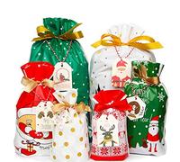 Christmas Drawstring Gift Bags 30pcs Assorted Christmas Wrapping Gift Bags Upgrade Christmas Goodie Bags for Christmas Party with Christmas Tags