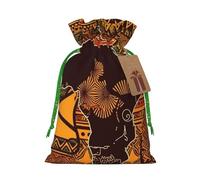 Christmas Drawstring Gift Bags African Map Ethnic Pattern Reusable Christmas Wrapping Bag W/Tags Xmas Treat Pouch Goody Bags Candy Treat Bag For Xmas Holiday Presents Party Favor 4.7x6.9 Inch